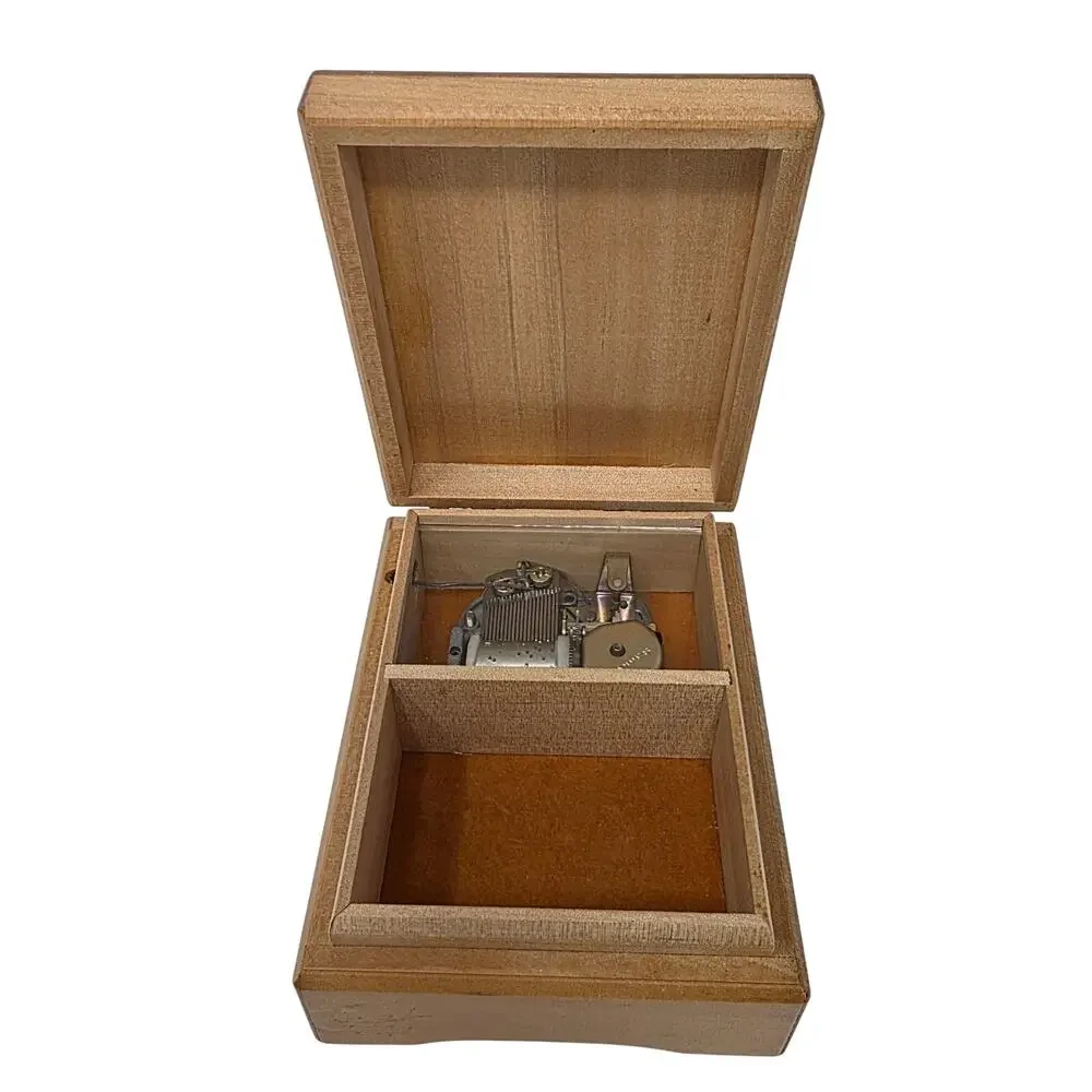 Vintage Sankyo Music Box Love Story Theme Wooden Jewelry Trinket Box Birds